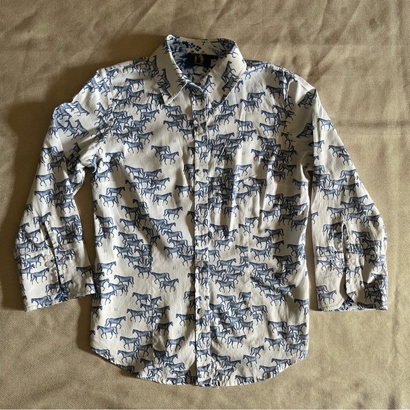 Rönner Horse Print Blouse Sz 8 Equestrian Button Down Shirt Horse Lover Barn - Picture 12 of 12